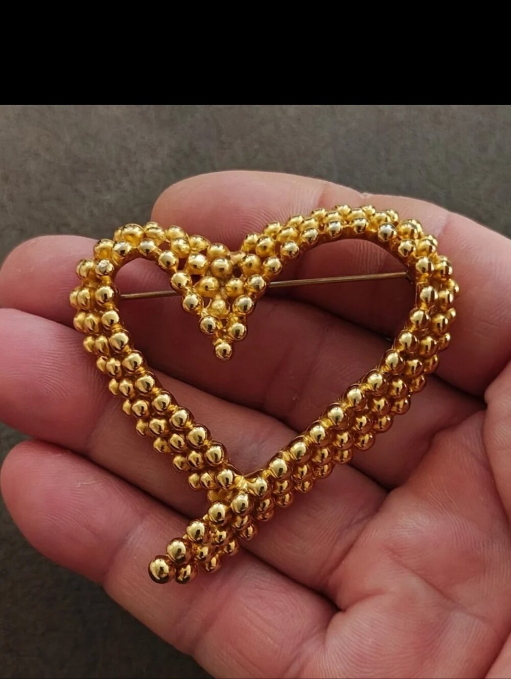 1980s Signed Fernando Originals Gold Tone Beaded Heart Brooch